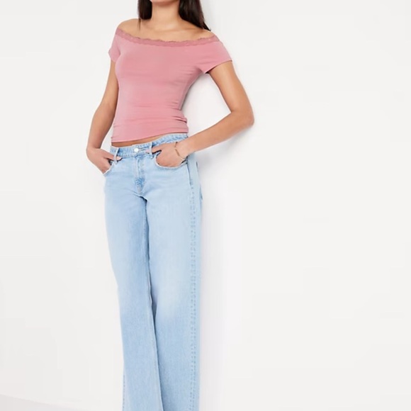 NWT Old Navy  Pink Lace off the shoulder Tee size Large - Picture 6 of 13